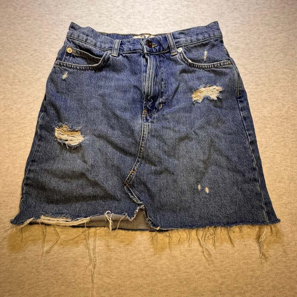 We The Free Free People Distressed Raw Hem Denim Mini Skirt Size 26